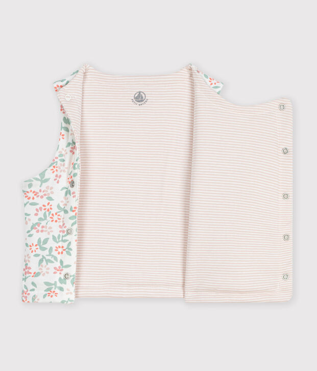 Chaleco reversible de algod&oacute;n estampado para beb&eacute; blanco/rosa