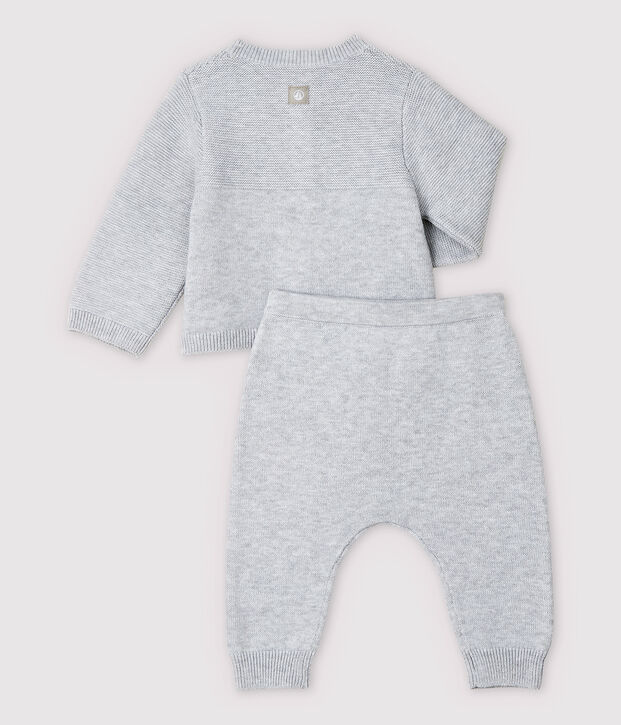 Conjunto de 2 prendas grises de beb&eacute; en punto de algod&oacute;n ecol&oacute;gico gris