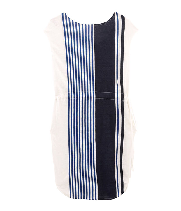 Vestido manga corta de lino para mujer blanco/multicolor