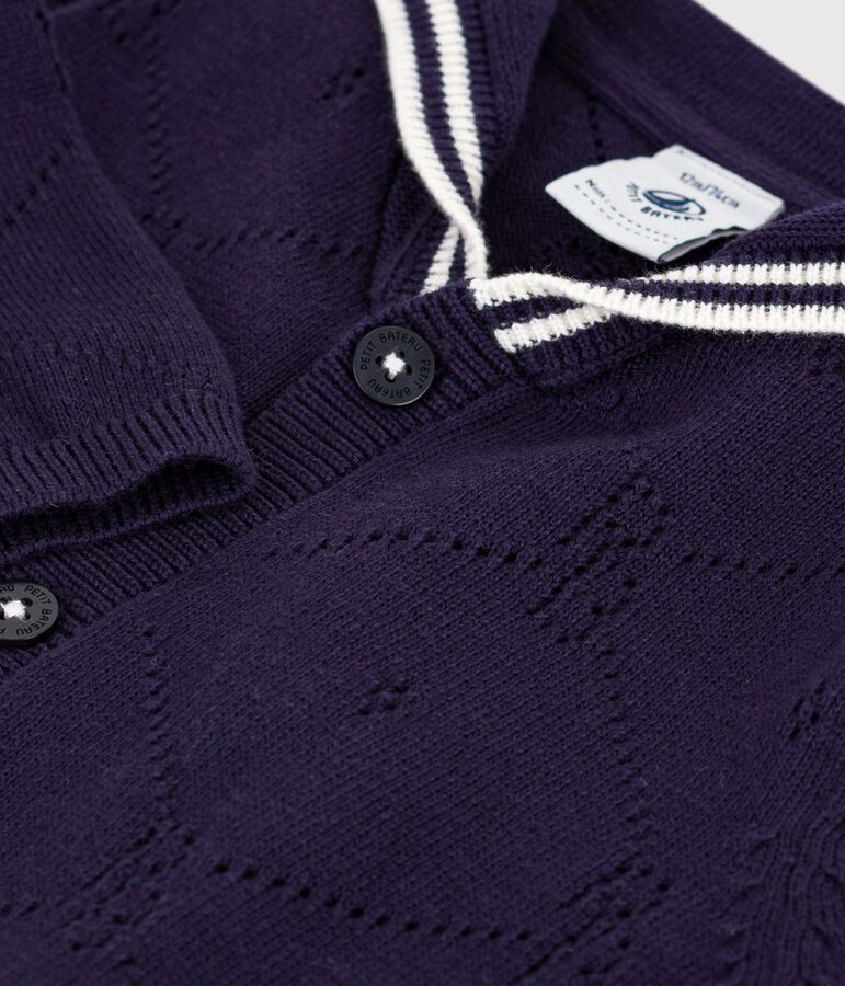 C&aacute;rdigan de algod&oacute;n calado con cuello marinero para beb&eacute; azul