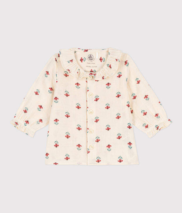 Blusa estampada de gasa de algod&oacute;n para beb&eacute; crudo/multicolor