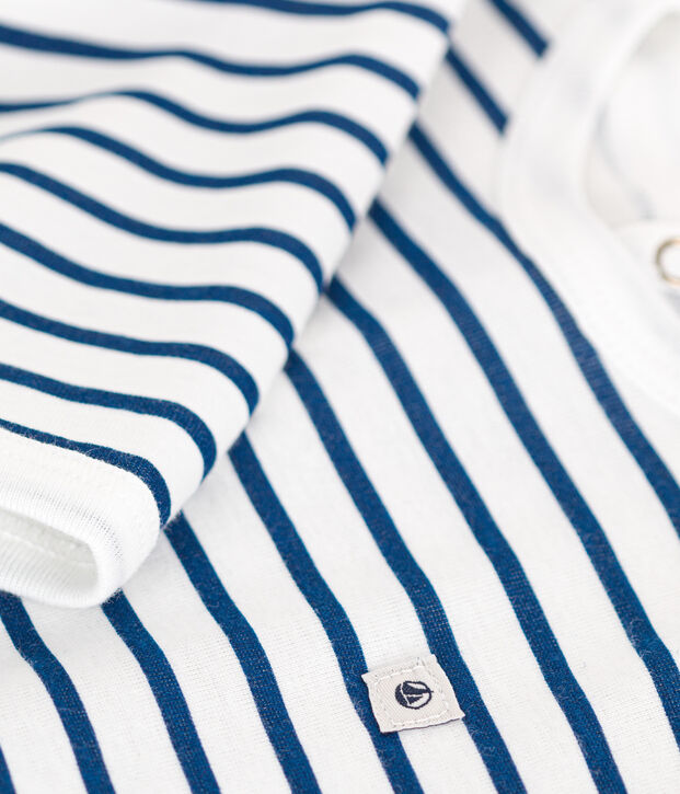 Pijamas de beb&eacute; de manga larga de algod&oacute;n blanco/azul