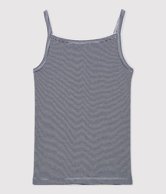 Camiseta de tirantes L'ICONIQUE de algodón ORGÁNICO de mujer azul SMOKING/blanco MARSHMALLOW
