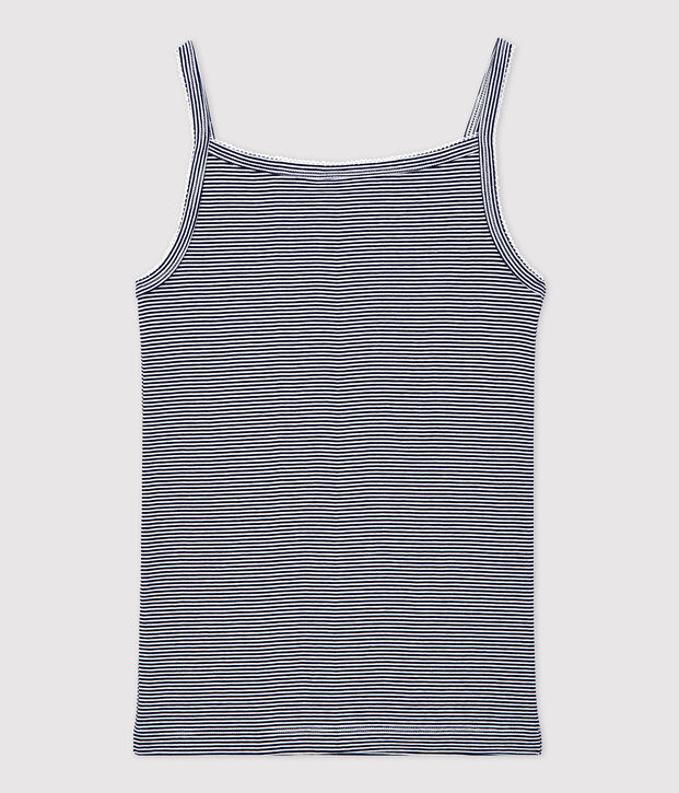 Camiseta de tirantes L'ICONIQUE de algod&oacute;n ORG&Aacute;NICO de mujer azul/blanco