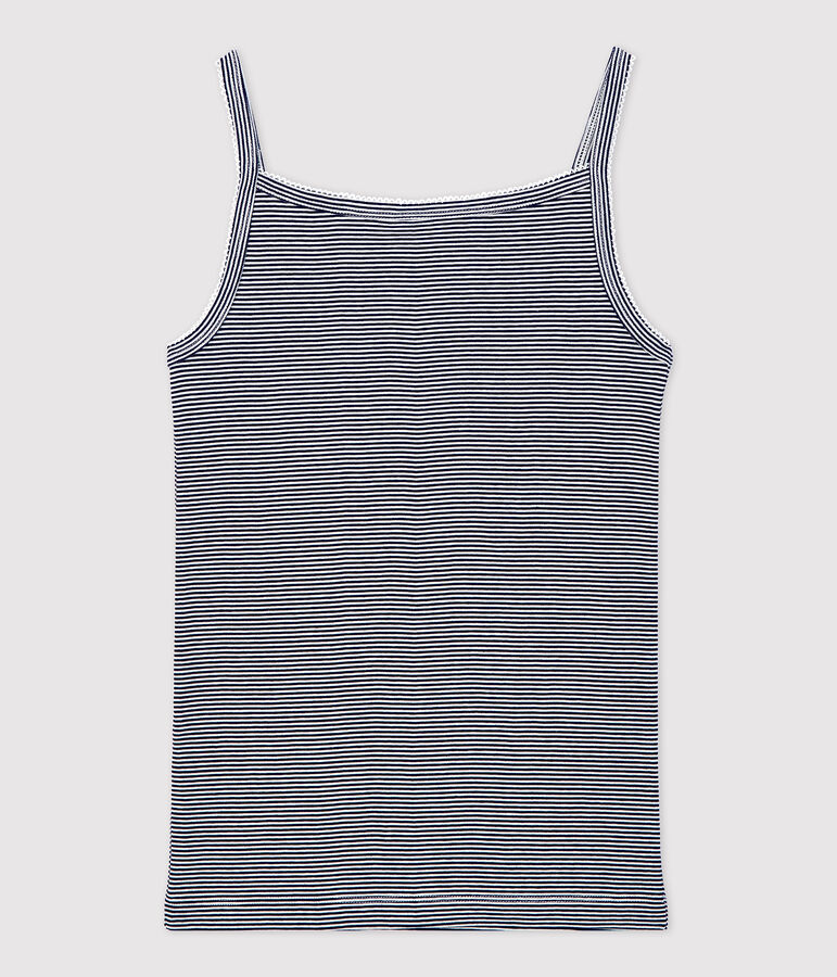 Camiseta de tirantes L'ICONIQUE de algod&oacute;n ORG&Aacute;NICO de mujer azul SMOKING/blanco MARSHMALLOW