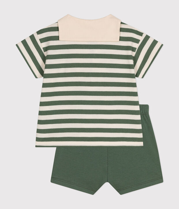 Conjunto de camiseta y pantal&oacute;n corto de punto para beb&eacute; verde/crudo