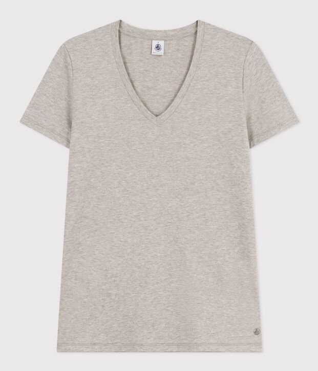 Camiseta LA RECTA de algod&oacute;n con cuello de pico para mujer gris