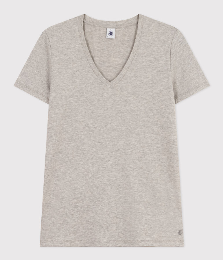 Camiseta LA RECTA de algod&oacute;n con cuello de pico para mujer gris