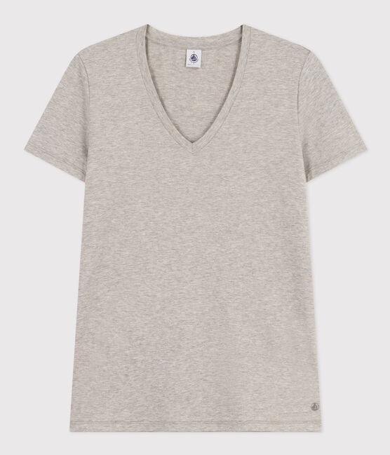 Camiseta LA RECTA de algodón con cuello de pico para mujer gris CHATON CHINE