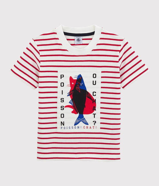 Camiseta de manga corta de punto de niño blanco MARSHMALLOW/rojo TERKUIT