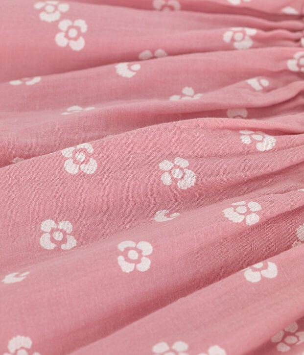 Falda infantil de algod&oacute;n con flores rosa/blanco