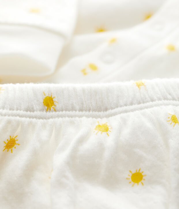 Conjunto de 2 piezas con estampado de sol de tejido t&uacute;bico ecol&oacute;gico de beb&eacute; blanco/amarillo