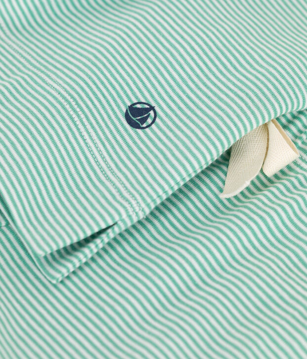 Pijama de algod&oacute;n a rayas de pernera ancha para mujer verde/blanco