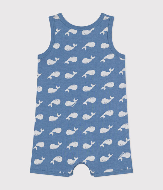 Mono corto de algodón con estampado de ballena para bebé azul BEACH/ MARSHMALLOW