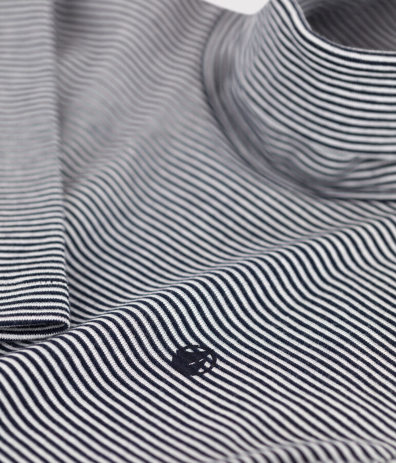 Prenda de cuello cisne a rayas de algod&oacute;n de ni&ntilde;a/ni&ntilde;o azul/blanco