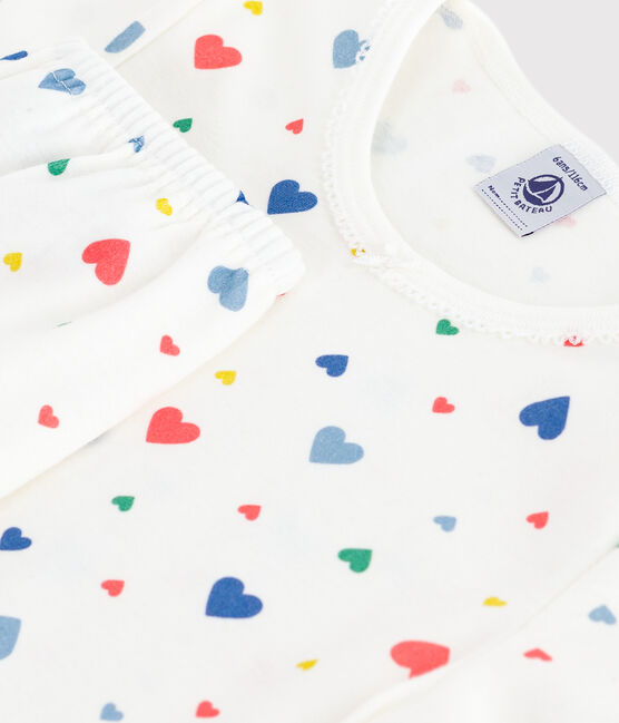 Pijama infantil de algodón de manga corta y pierna larga con estampado blanco MARSHMALLOW/blanco MULTICO