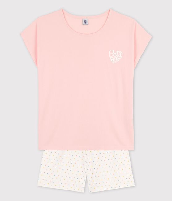 Pijama rosa de algodón orgánico de chica rosa MINOIS/blanco MULTICO