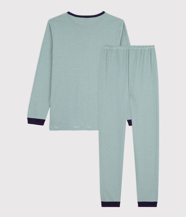 Pijama infantil de algod&oacute;n a rayas verde/blanco