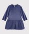 Vestido infantil de algod&oacute;n de manga larga a rayas azul/violeta