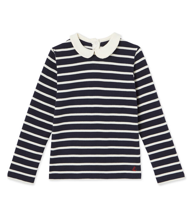 T-shirt fille manches longues ray&eacute; azul/blanco