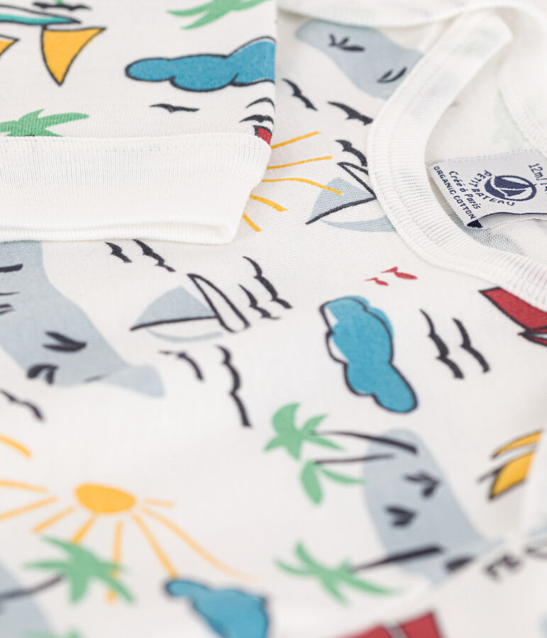 Pelele de algod&oacute;n de exploradores sin botones de presi&oacute;n ni pies blanco/multicolor