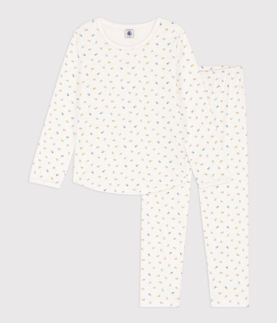 Pijama de algodón con flores para niña blanco MARSHMALLOW/blanco MULTICO