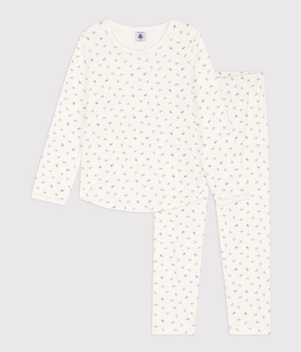 Pijama de algod&oacute;n con flores para ni&ntilde;a blanco/multicolor