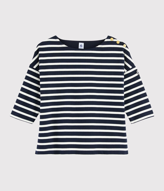 Jersey marinero de algodón de mujer azul SMOKING/blanco MARSHMALLOW
