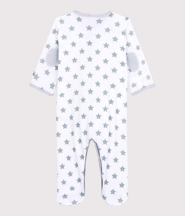 Pijama enterizo con estrellas grises de beb&eacute; de algod&oacute;n blanco/gris