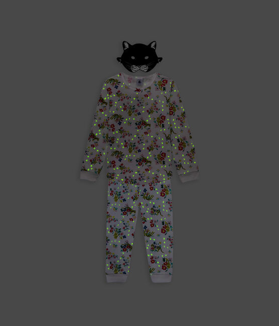 Pijama disfraz fluorescente de algodón estampado con antifaz de pantera para niño/a blanco MARSHMALLOW/blanco MULTICO