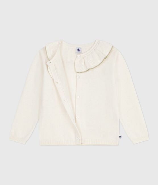 Cárdigan infantil liso de lana y algodón blanco MARSHMALLOW/gris ARGENT