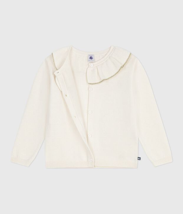 C&aacute;rdigan infantil liso de lana y algod&oacute;n blanco/gris