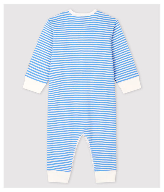 Pijama enterizo sin pies de rayas azules de algodón de bebé azul EDNA/blanco MARSHMALLOW