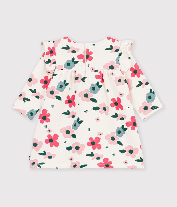 Vestido de algod&oacute;n de manga larga con estampado de flores para beb&eacute; crudo/multicolor