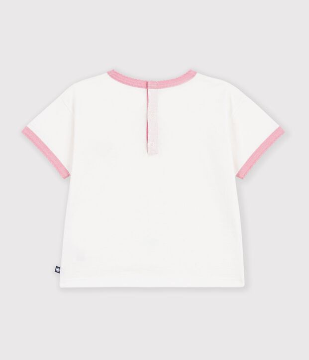Camiseta lisa de algod&oacute;n de manga corta con insignia de coraz&oacute;n para beb&eacute; blanco
