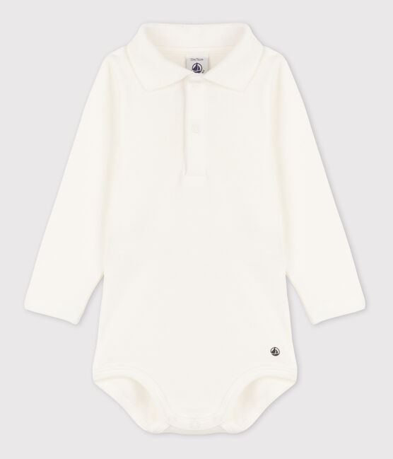Body de manga larga con cuello de polo de algodón de bebé blanco MARSHMALLOW