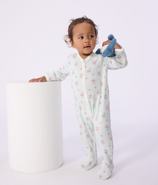 Pijama de algodón con estampado floral para bebé blanco MARSHMALLOW/blanco MULTICO