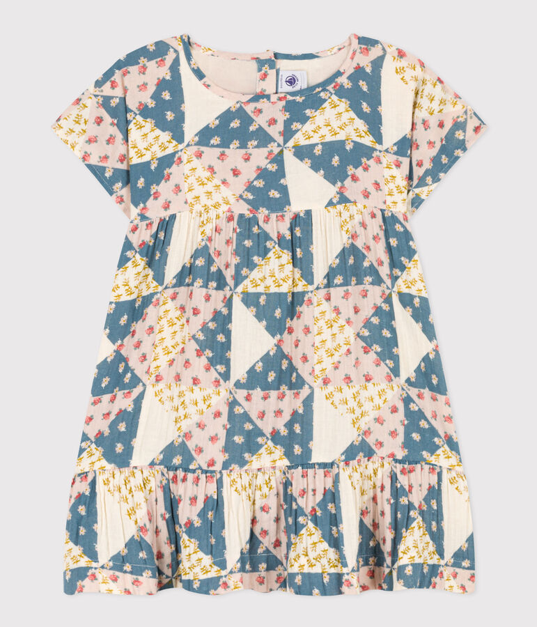 Vestido de manga corta de gasa de algod&oacute;n para ni&ntilde;a crudo/multicolor