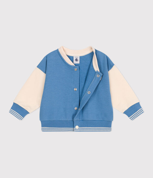 Chaqueta teddy colorblock de algod&oacute;n para beb&eacute; azul/crudo