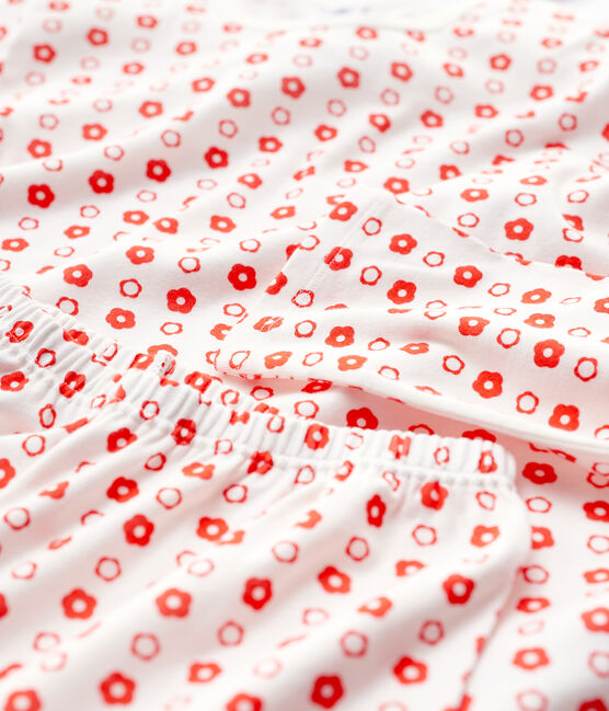 Pijama con estampado de flores con estampado de flores gráficos de niña de algodón orgánico blanco MARSHMALLOW/ SPICY