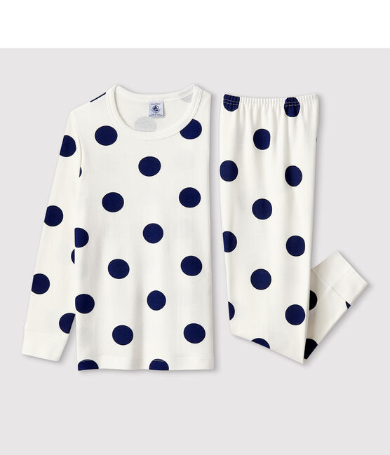Pijama con estampado gráfico de niña/niño de algodón orgánico blanco MARSHMALLOW/azul MEDIEVAL