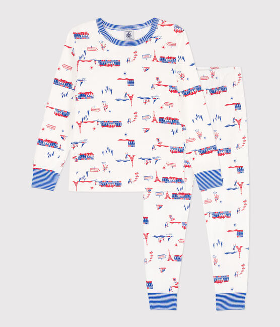 Pijama París de algodón de niño/niña blanco MARSHMALLOW/blanco MULTICO
