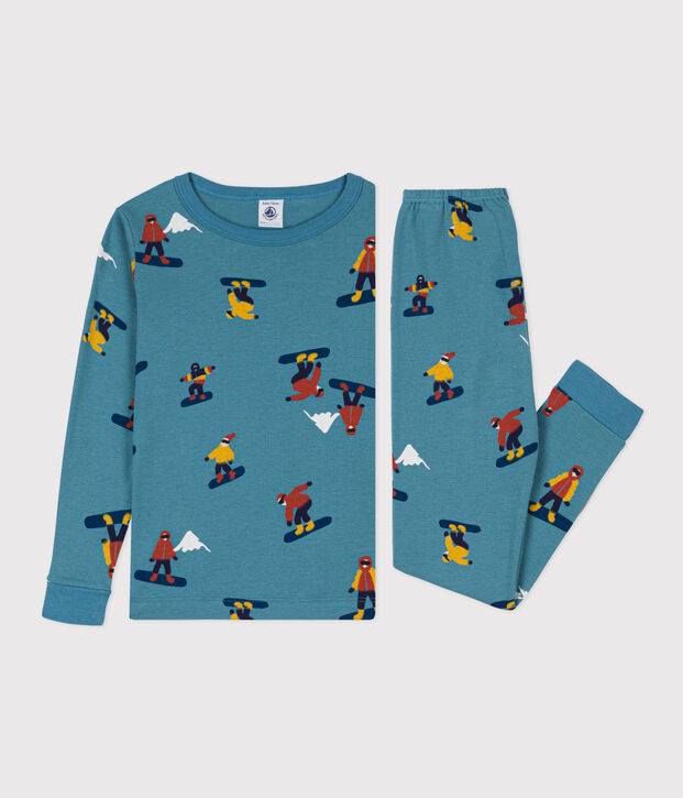 Pijama de algod&oacute;n ajustado snowboard para ni&ntilde;o/ni&ntilde;a azul/multicolor
