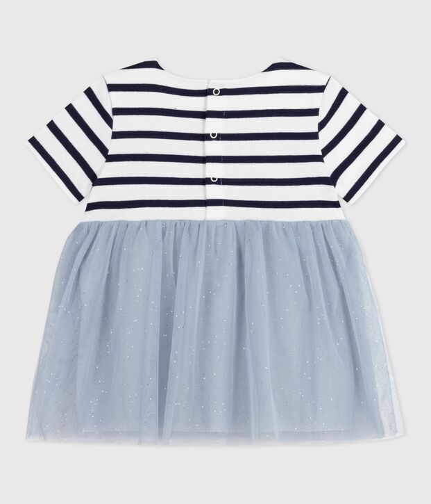 Vestido de dos materiales de manga corta para beb&eacute; azul/multicolor