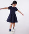 Vestido infantil liso de algodón de manga corta azul SMOKING
