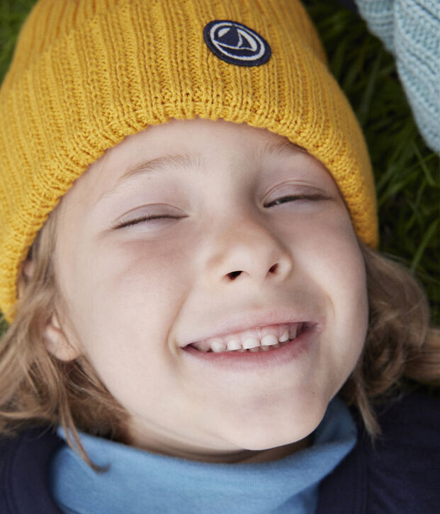 Gorro de punto con forro de tejido polar de ni&ntilde;o/ni&ntilde;a amarillo