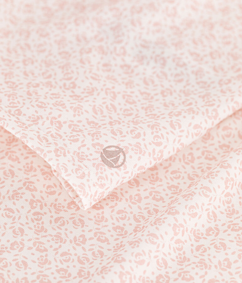 Pijama corto infantil de algod&oacute;n con estampado de flores blanco/rosa