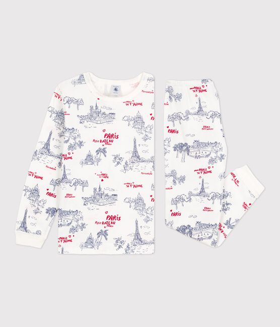 Pijama de algodón para niño/niña blanco MARSHMALLOW/blanco MULTICO