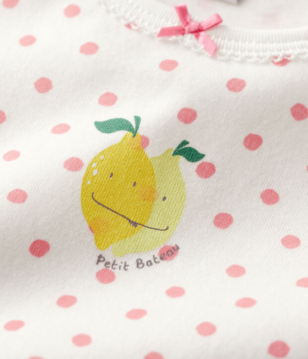 Pijama corto de lunares rosas de ni&ntilde;a de algod&oacute;n blanco/rosa