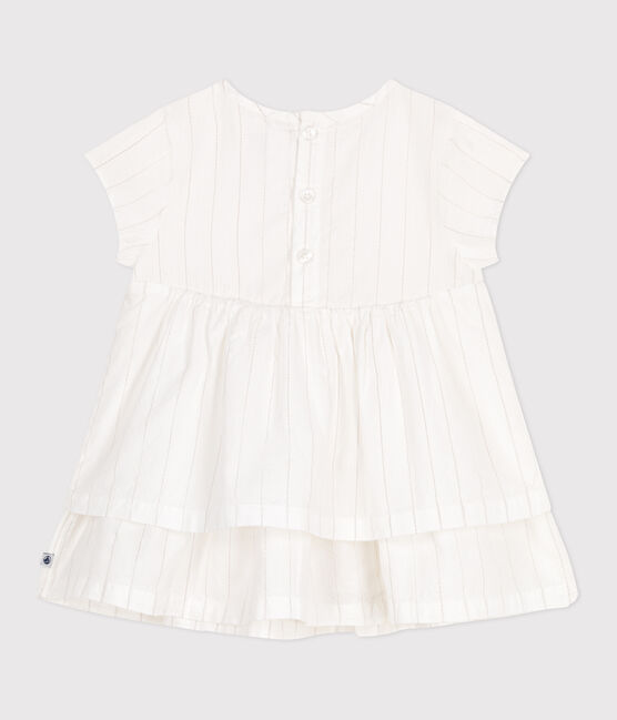 Vestido de ceremonia de manga corta de algodón ligero para bebé blanco ECUME/ ARGENT
